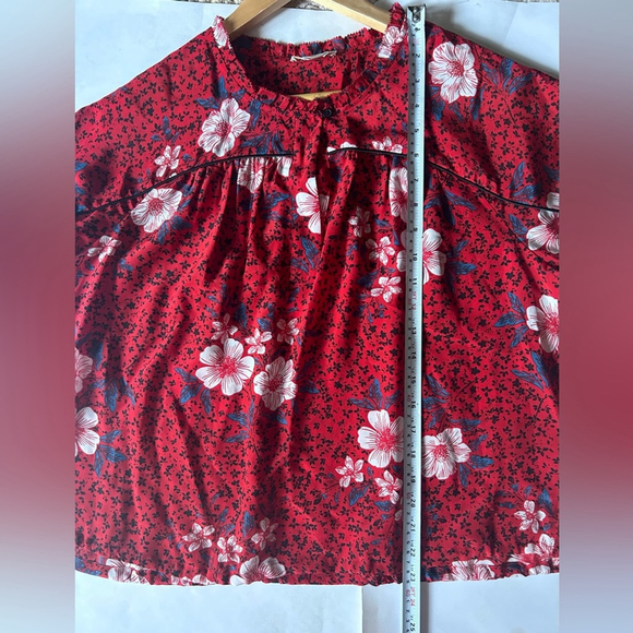 ZADIG & VOLTAIRE BLOUSE TERSON RED FLORAL PRINT SILK SIZE LARGE SHORT SLEEVE - Picture 9 of 11